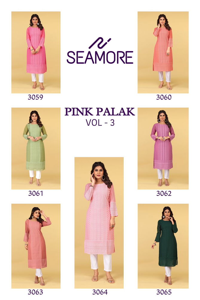 Pink Palak Vol 3 By Seamore Lakhnavi Georgette Designer Kurti Wholesale Online